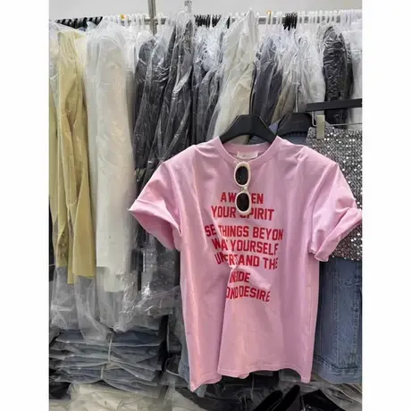 韩国东大门2025夏季新款休闲宽松慵懒字母印花圆领垫肩短袖T恤女商品大图