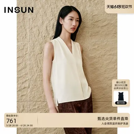 INSUN恩裳专选2025夏季老钱风简约V领无袖上衣商品大图