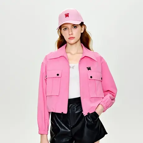 可可尼COCOON 商场同款春季立体大口袋气质棉感玫红工装外套上衣图片