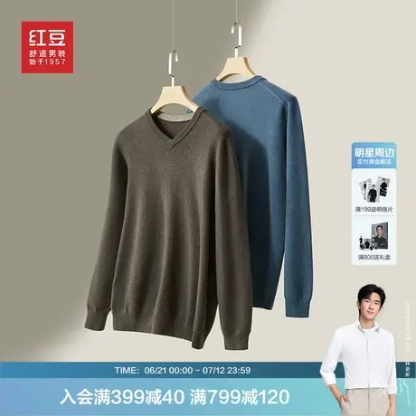 红豆100纯羊毛衫v领男全羊毛衣男士针织衫秋冬新爸爸打底衫图片