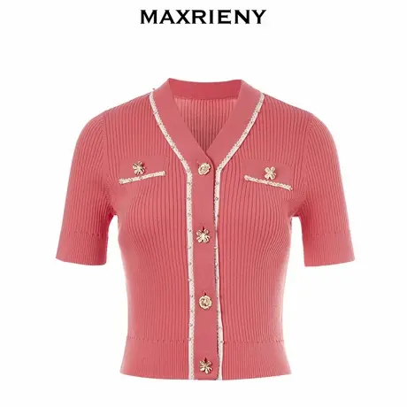 【奥莱】MAXRIENY樱桃粉千金针织衫春季打底上衣女图片