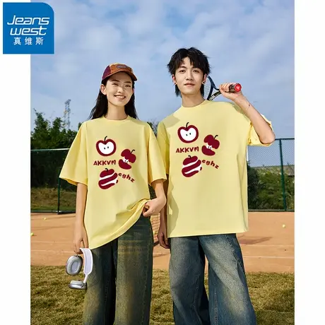 NR真维斯美式重磅纯棉短袖t恤夏季新款男女同款宽松百搭休闲上衣商品大图