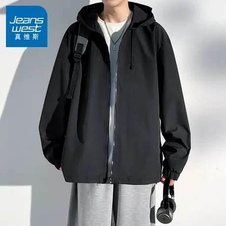 N5真维斯外套男2025秋季新款时尚潮流宽松连帽男士春秋装休闲夹克商品大图