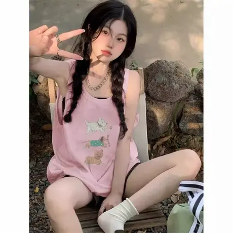 纯棉吊带运动坎肩背心无袖t恤女2025夏外穿慵懒风宽松篮球服上衣图片