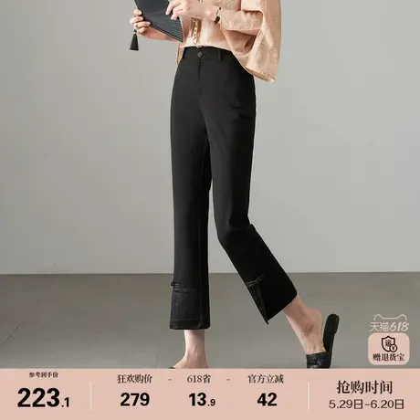 娅丽达新中式高级感直筒裤女2025夏季新款裤子国风盘扣黑色西装裤商品大图
