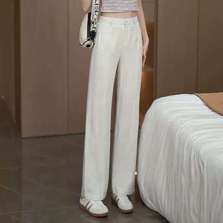 时尚百搭休闲窄版直筒裤女夏季薄款天丝亚麻小个子裤子显瘦阔腿裤商品大图