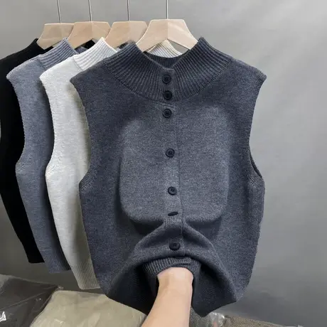 2024秋冬新款半高领韩版双面穿马甲毛衣女针织开衫马甲背心女上衣商品大图