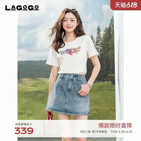 LAGOGO丹宁短款牛仔裤裙女拉谷谷2025夏季新款百搭热裤显腿长裤子商品大图