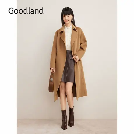 【100山羊绒】Goodland美地2024冬季新款双面毛呢大衣美拉德外套商品大图
