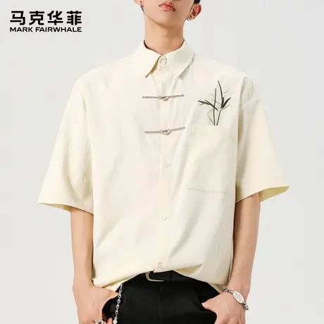 马克华菲新中式衬衫男装短袖高级感薄款男士衬衣国风刺绣唐装外套图片