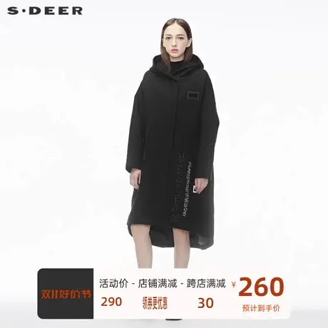 sdeer圣迪奥新时尚肌理刺绣字母装饰抽绳设计连帽长外套S18481828🏔商品大图