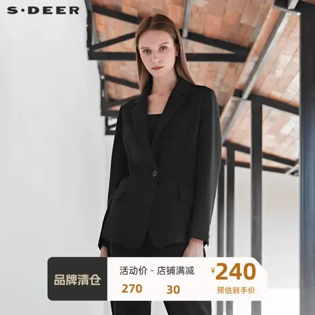 sdeer圣迪奥平驳领一粒扣基本款纯黑西装外套S19462211🌆商品大图