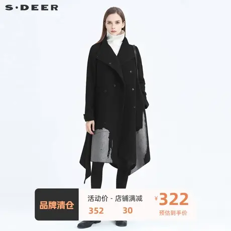 sdeer圣迪奥女装立领撞色胶印不规则拼接毛呢大衣S20481837🦖商品大图