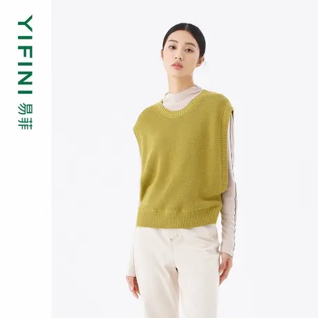 [专柜同款]Yifini/易菲百搭柠檬黄宽松短款毛织马夹外穿叠搭背心商品大图