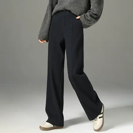 窄版毛呢阔腿裤女秋冬2024新款高腰垂感直筒冬季加厚休闲拖地裤子商品大图