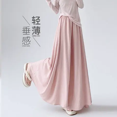 冰丝半身裙裤子女夏季薄款2025高腰宽松垂感速干肌理感休闲阔腿裤商品大图