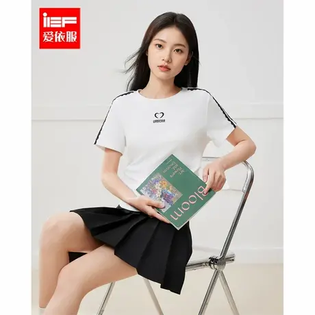 IEF/爱依服2025夏季休闲运动印花宽松通勤日常百搭新款抽褶T恤图片