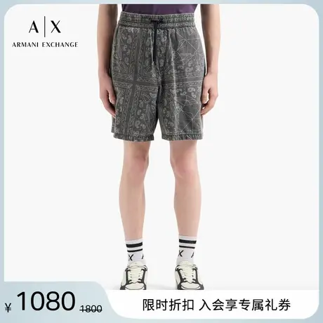 ARMANI EXCHANGE/阿玛尼2025夏季新款男士直筒腰果花牛仔短裤官方图片
