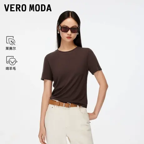 Vero ModaT恤2025秋季新款含莱赛尔绵羊毛纯色圆领T恤325301008商品大图