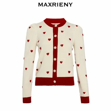 【奥莱】MAXRIENY小红心开衫外套女毛春款短截毛针织上衣图片