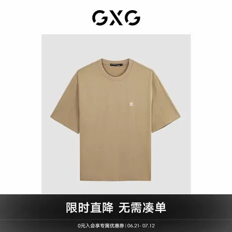 GXG男装2024年夏季简约贴布时尚宽松男圆领T恤短袖商品大图