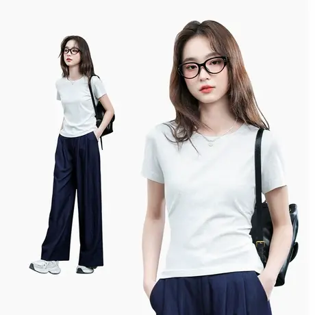 KWV真维斯正肩短袖女t恤2025新款夏季半袖休闲修身打底内搭上衣商品大图