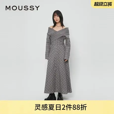 MOUSSY 夏季新品法式乡村田园一字领格纹连衣裙028HAH30-1761图片