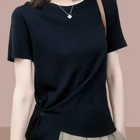 冰丝针织衫正肩短袖t恤女夏季设计感小众显瘦超好看独特漂亮上衣商品大图