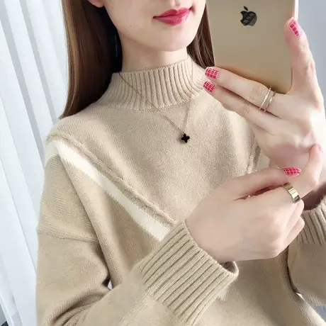 半高领女士毛衣秋装女2023年新款宽松外穿针织衫女洋气打底衫内搭图片