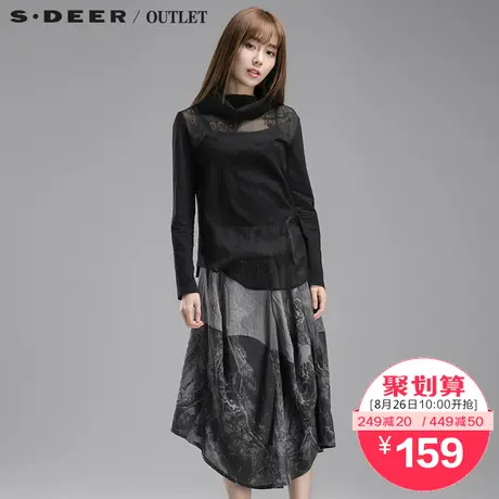s.deer【聚】圣迪奥专柜正品优雅线迹钩花雪纺拼接T恤S15180243图片