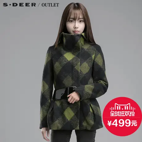 sdeer圣迪奥女冬格纹毛呢花苞摆短款外套S14481733图片