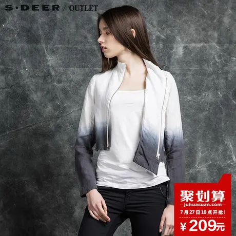 sdeer圣迪奥女装2017秋装文艺渐变晕染时尚做旧短款外套S16182281图片