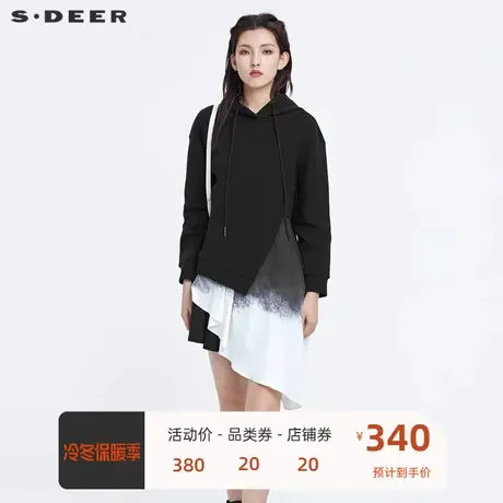 sdeer圣迪奥女装连帽撞色晕染拼接不规则卫衣S22182216图片