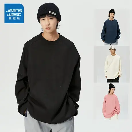 N5真维斯男士圆领卫衣2025秋季新款美式宽松情侣重磅男生春秋上衣商品大图