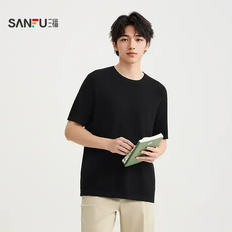 三福2025秋季男士简约提花肌理毛衣 休闲宽松圆领上衣506259图片