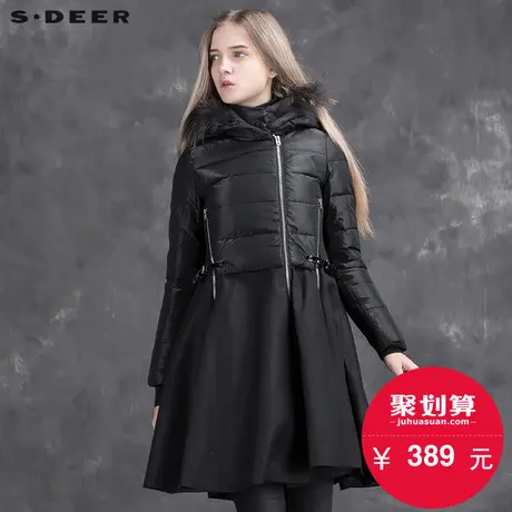 sdeer圣迪奥女装冬装新款中长款连帽毛领棉服棉衣S15481924🤰商品大图