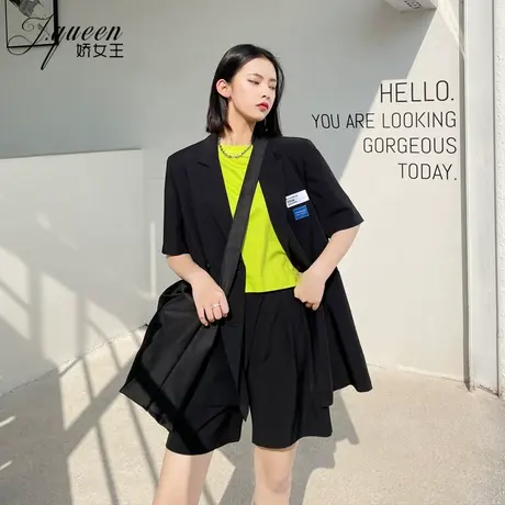 西装外套女夏季复古宽松显瘦休闲oversize高级感黑色短袖小西服商品大图