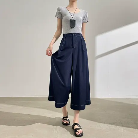 莱赛尔天丝牛仔裙裤女夏季薄款高腰宽松冰丝垂感防晒八分阔腿裤子商品大图