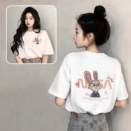 爆款白色纯棉短袖t恤女2025新款夏季宽松大码体恤小个子半袖上衣图片