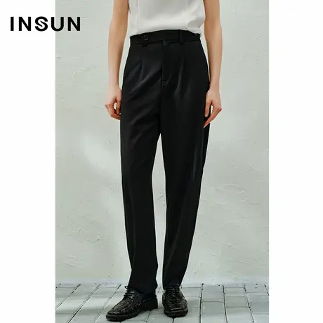 INSUN恩裳夏季香蕉裤冰丝双扣腰带休闲裤女商品大图