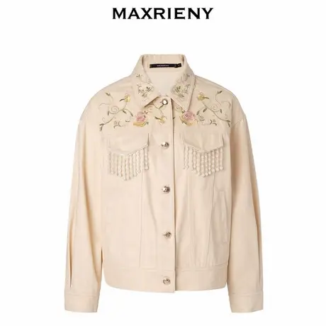 【奥莱】MAXRIENY鎏光花鸟珠片钻石绣花牛仔外套复古感外衣女图片