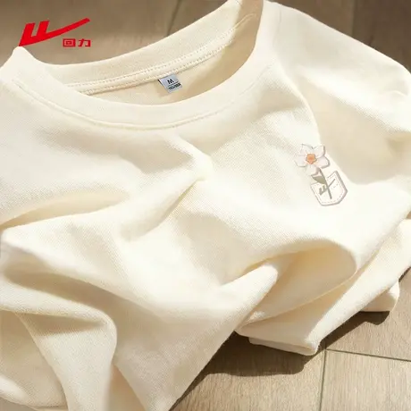 回力杏色短袖t恤女圆领2025年夏季新款爆款宽松显瘦纯棉半袖上衣商品大图