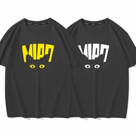 秀洛miao~黑猫猫脸情侣装男女衣服宽松大码夏季纯棉短袖T恤衫半袖商品大图
