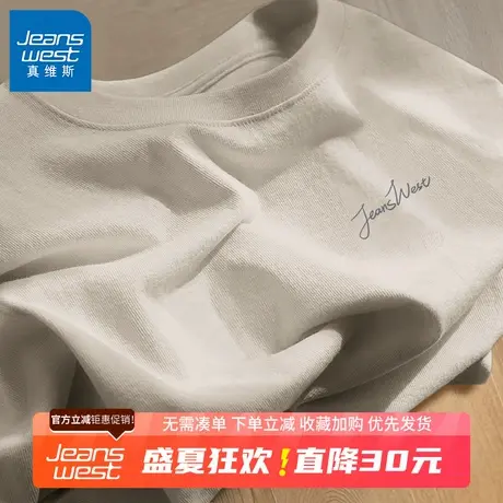 GV真维斯重磅纯棉短袖t恤男款夏季男生宽松休闲卡其色半袖体恤B图片