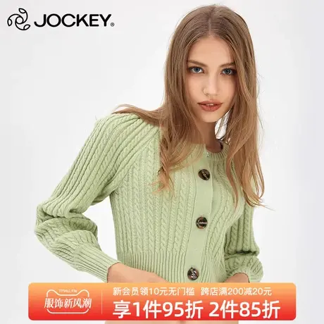 Jockey女士长袖针织衫时尚纽扣开襟薄款纯色毛衣甜美上衣早秋新款图片