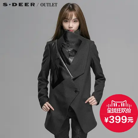 s.deer圣迪奥女装冬装2016新款潮毛呢大衣立领修身外套S14481740图片