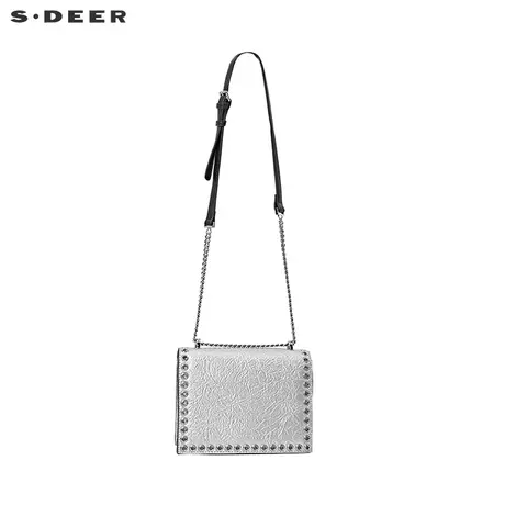 sdeer圣迪奥女装夏装时尚拼接铆钉斜跨单肩包小方包S20283830图片
