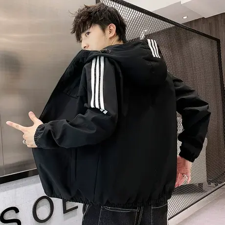 春秋男士外套休闲运动夹克青少年学生潮流上衣服薄款连帽男装褂子商品大图
