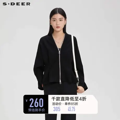 sdeer圣迪奥女装立领格纹压褶宽松短款外套S231Z2226👫商品大图