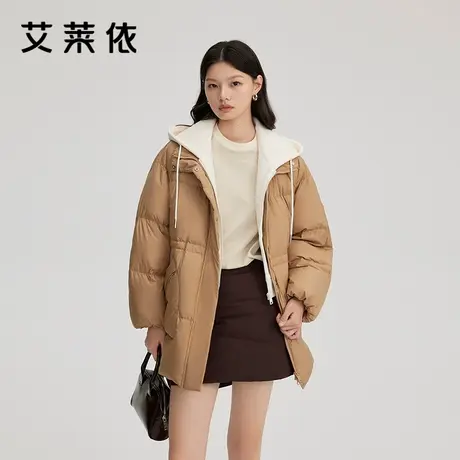 【直播】艾莱依羽绒服2024新款拼接时尚假两件可脱卸连帽一衣两穿商品大图